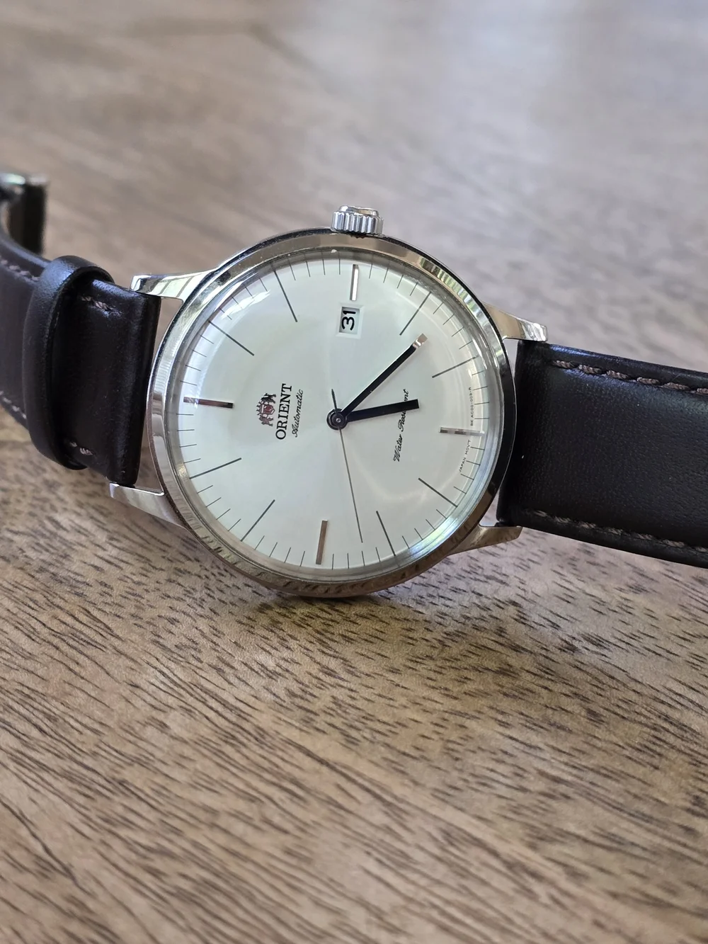 Men's Automatic Watch with Brown Leather Strap and Silver Case Orient Bambino